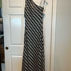 Cachet One Shoulder Black and White Dress